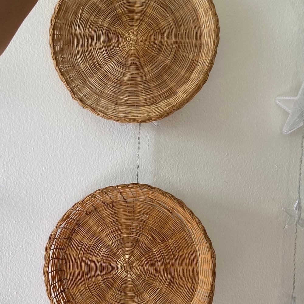 Anthropologie Woven Rattan Wall Baskets in Natural Brown